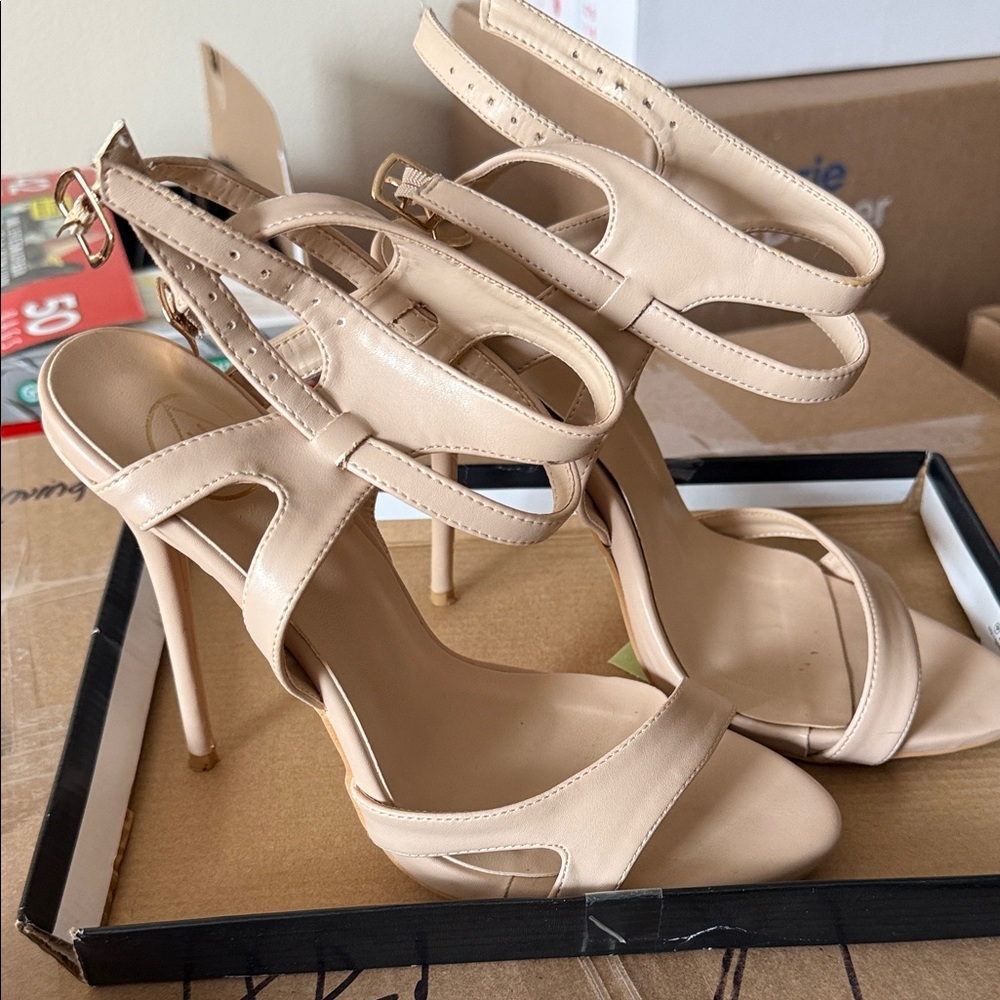 Missguided Beige Strappy Stiletto Sandals